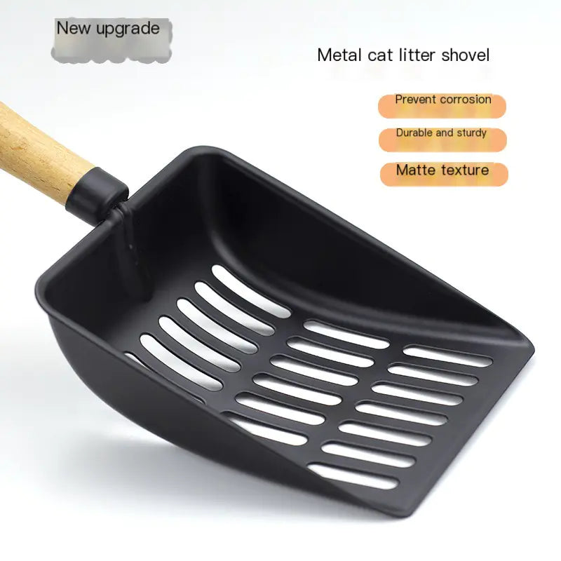 Stainless steel litter scoop, side profile showing the deep pan