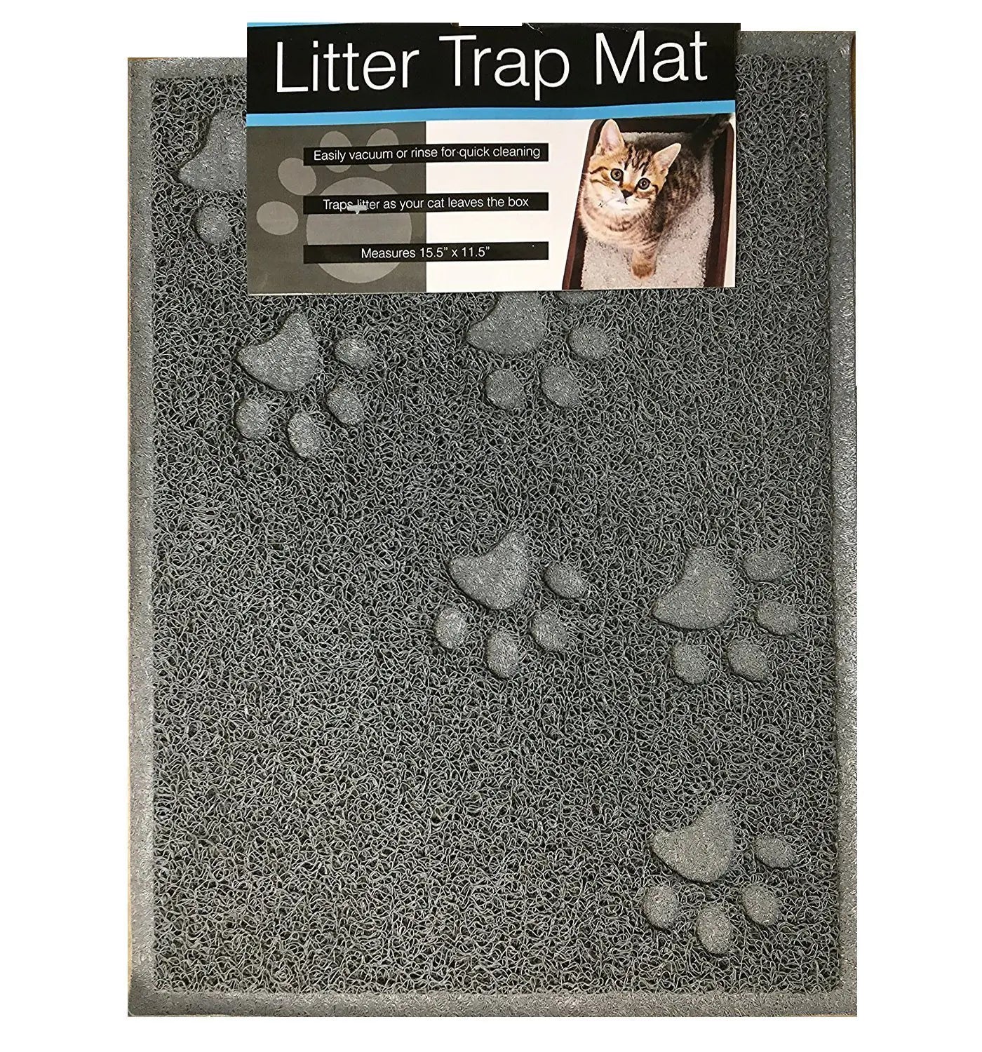 Grey soft rubber cat litter trap mat with non-slip backing