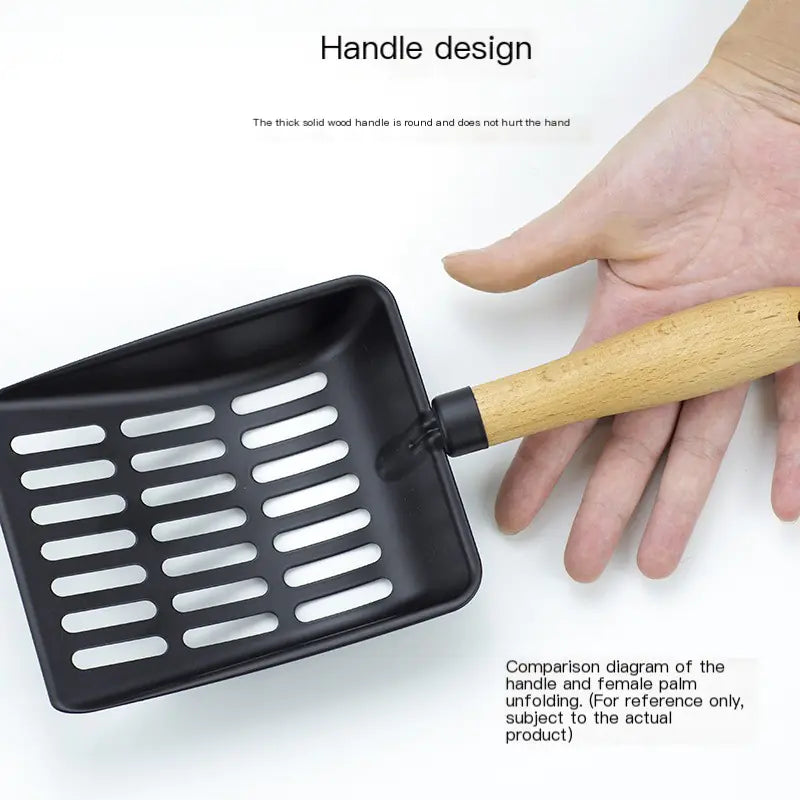 Close up of the sifting holes on the metal litter scoop